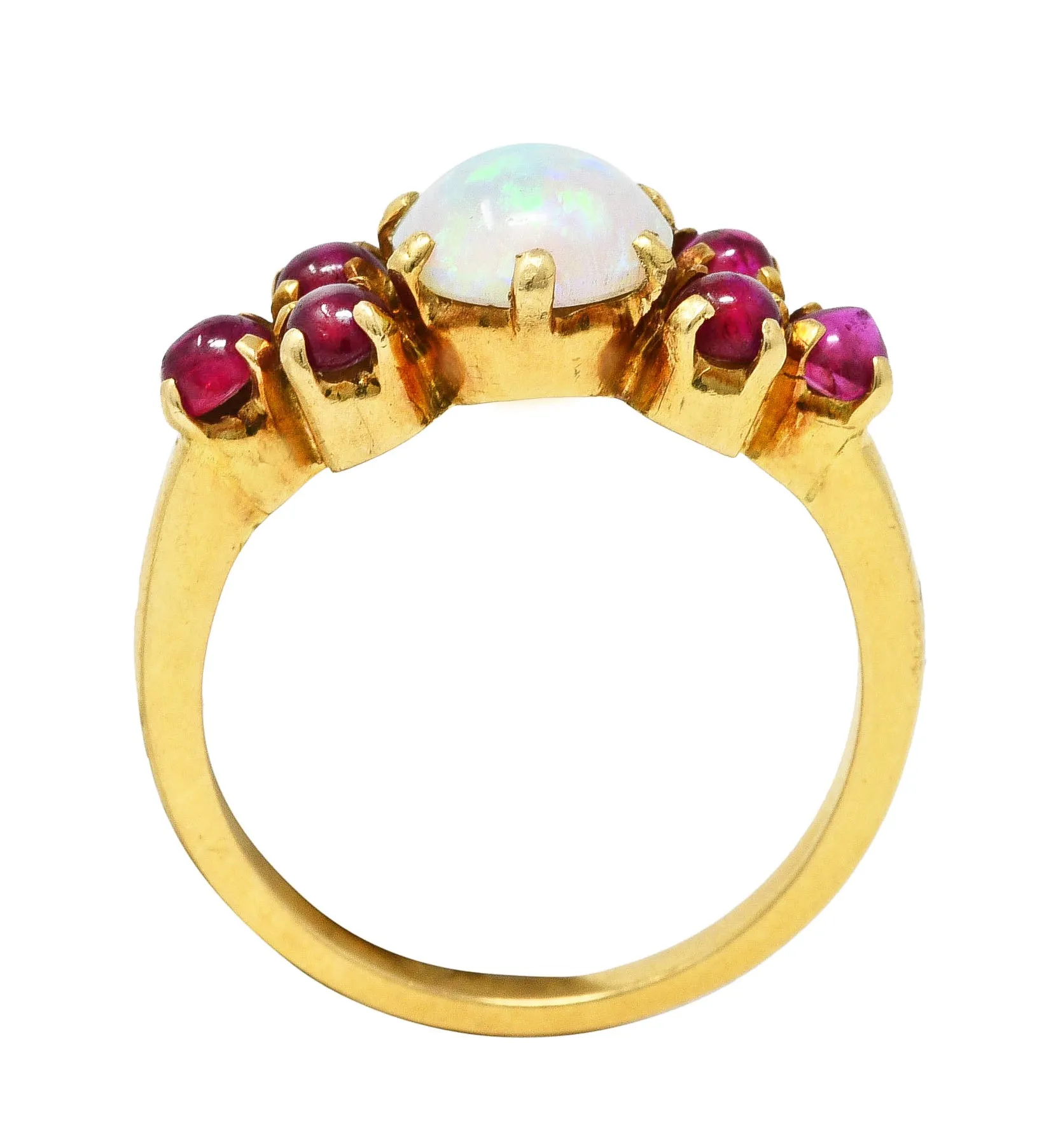 Retro Opal Ruby Cabochon 18 Karat Yellow Gold Gemstone Ring