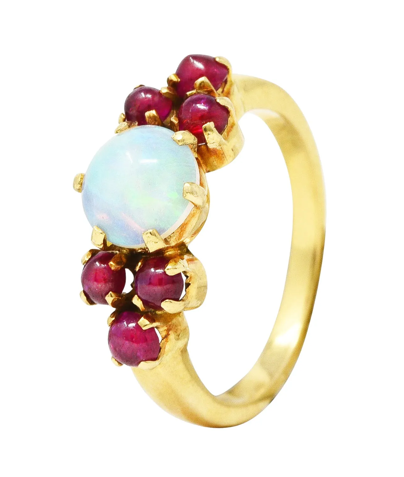 Retro Opal Ruby Cabochon 18 Karat Yellow Gold Gemstone Ring