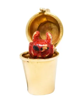 Retro Red Enamel 14 Karat Gold Devil Martini Shaker Charm