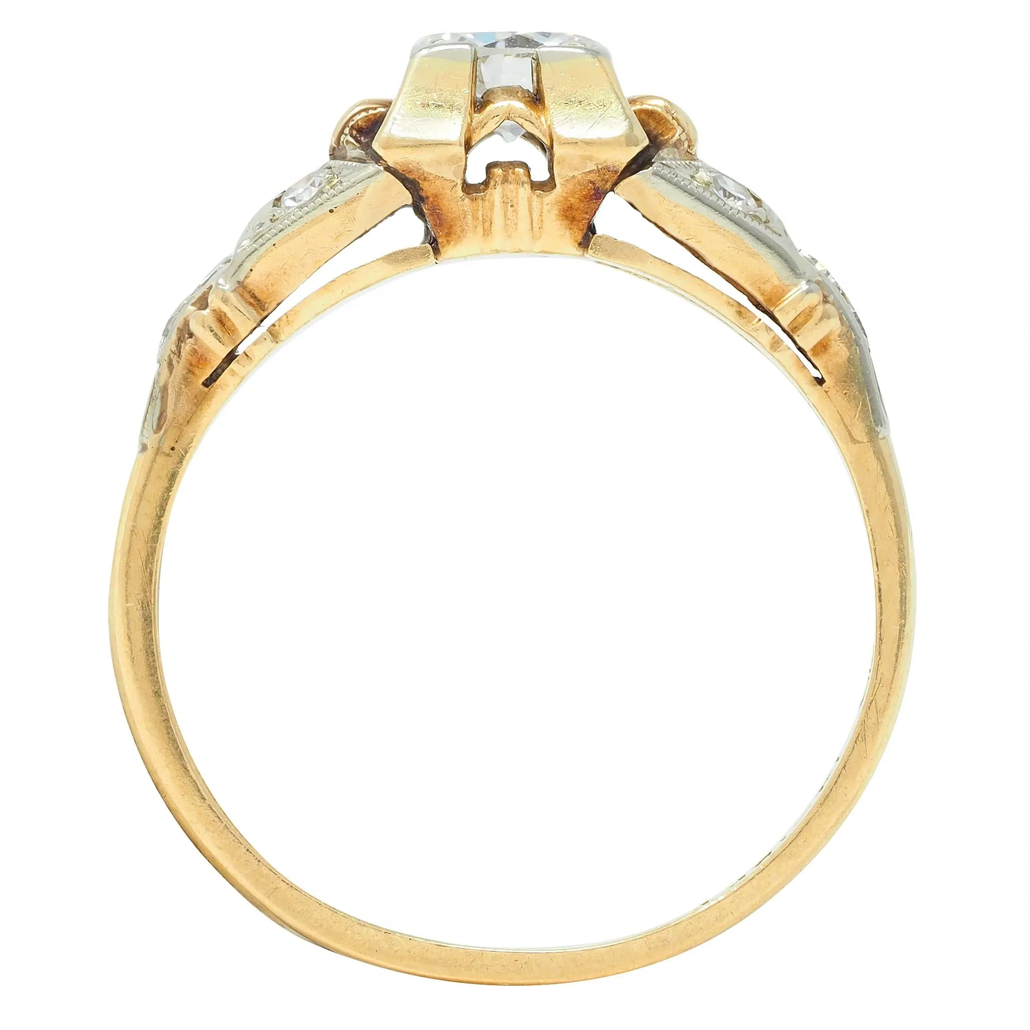 Retro Transitional Diamond 18 Karat Two-Tone Gold Vintage Engagement Ring