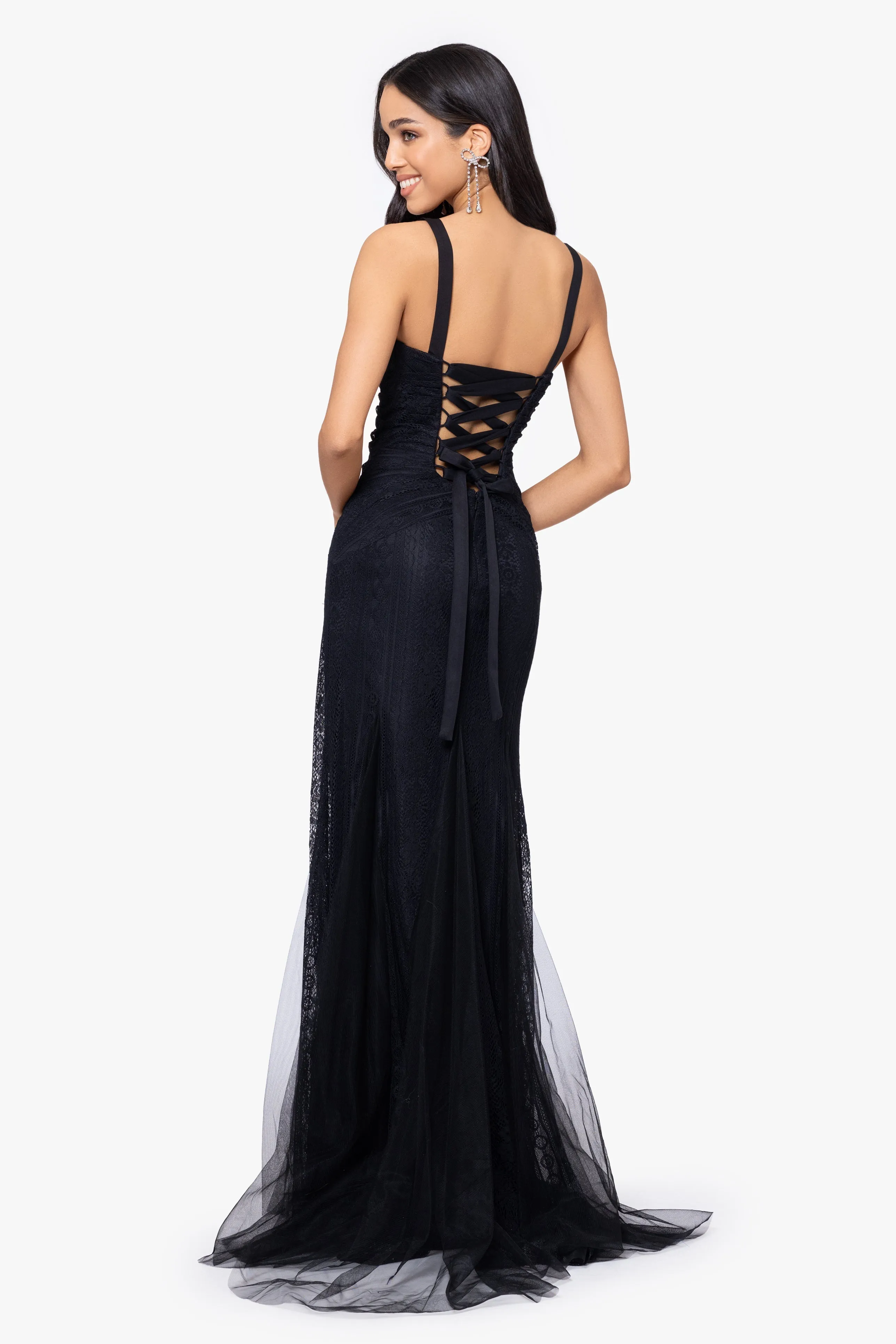 Rory Long Laced Rouched Gown