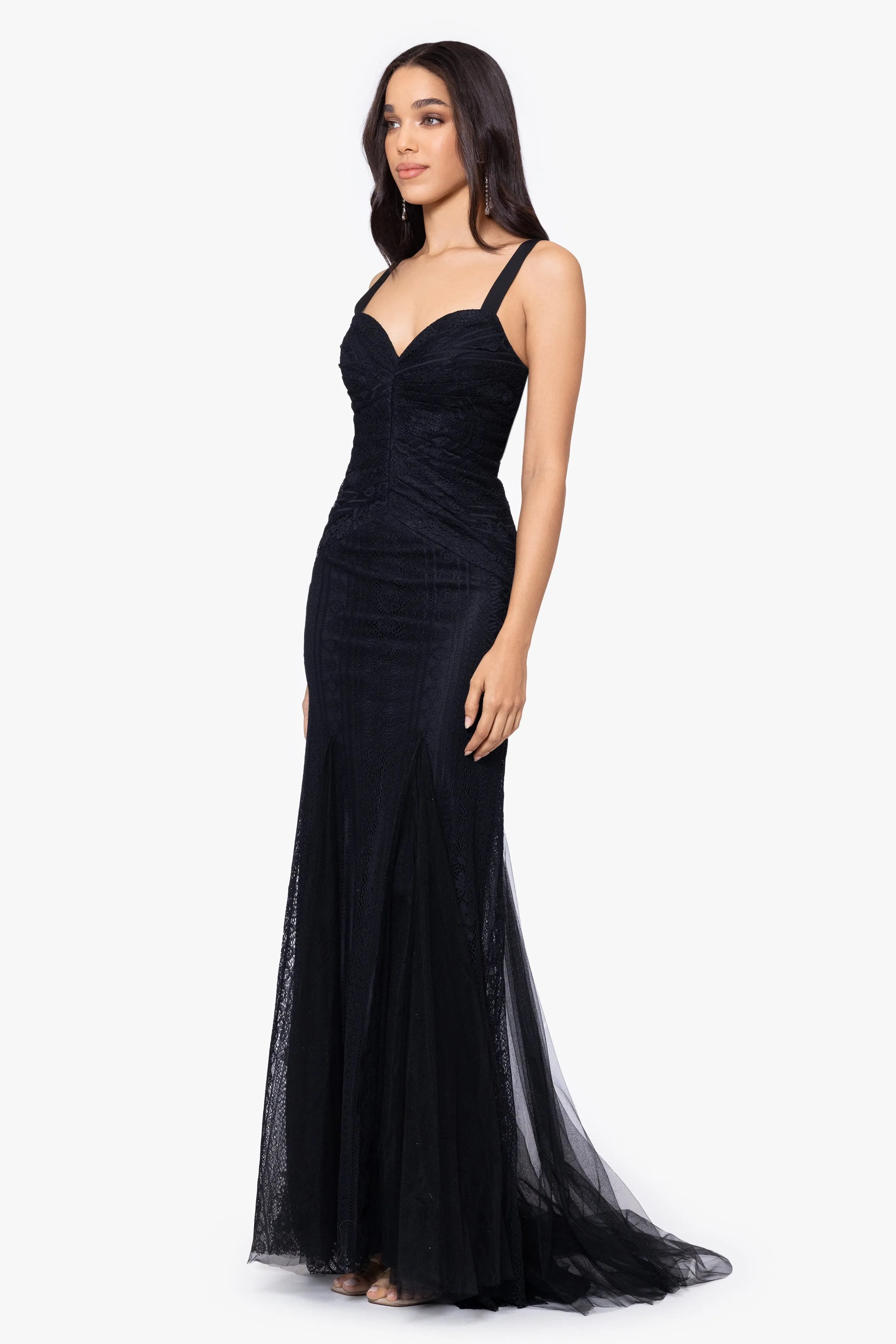 Rory Long Laced Rouched Gown