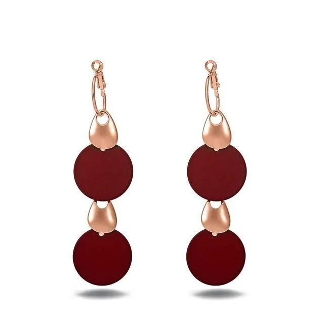 Rose Gold Fashion Jewelry Blue & Red Long Dangle Earrings for Woman