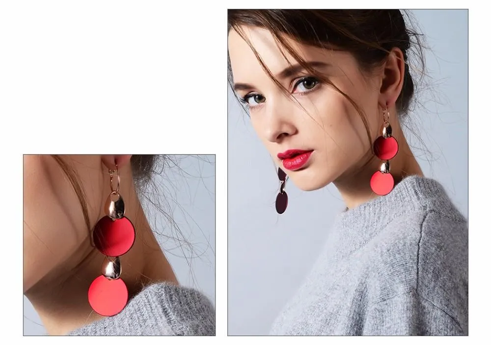 Rose Gold Fashion Jewelry Blue & Red Long Dangle Earrings for Woman