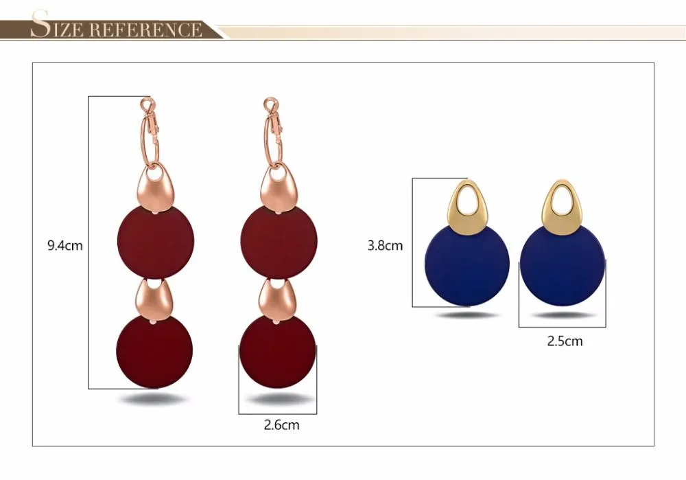 Rose Gold Fashion Jewelry Blue & Red Long Dangle Earrings for Woman