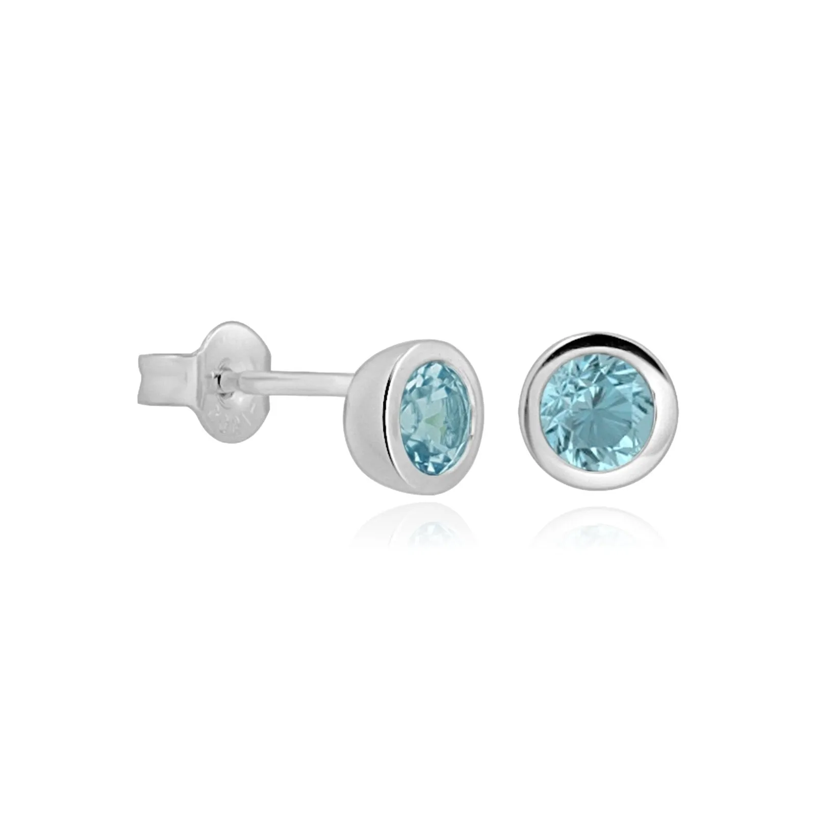 Round Blue Topaz Stud Earrings Bezel