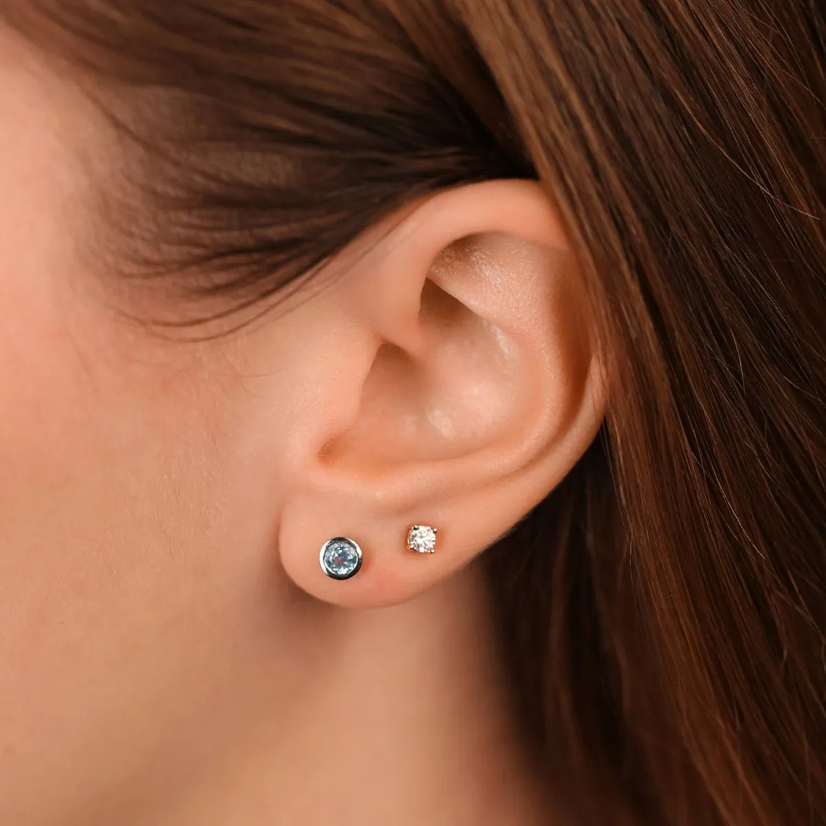 Round Blue Topaz Stud Earrings Bezel