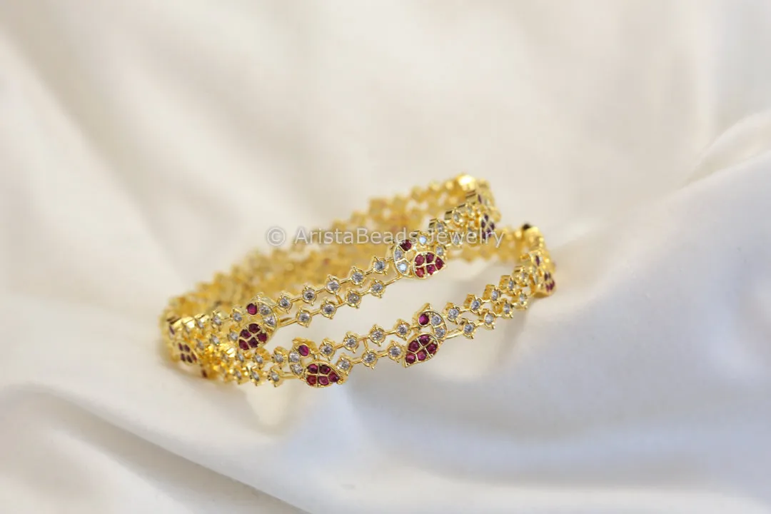 Ruby & Clear CZ Bangle Set  (Set of 2)