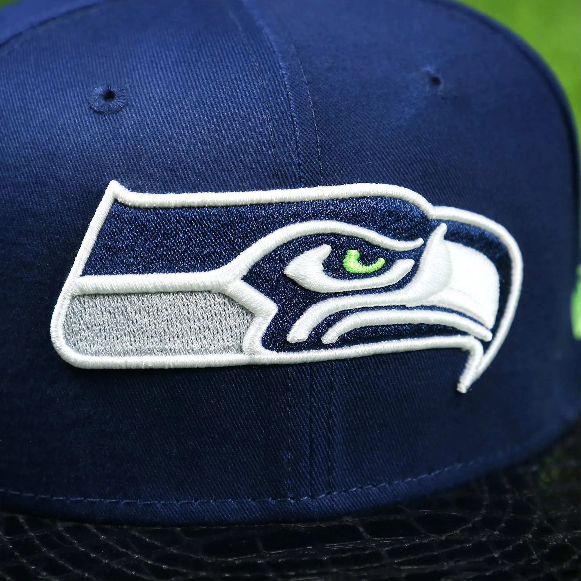 Seattle Seahawks Crocodile Brim Neon Green Bottom 9Fifty Strapback | Navy/Black