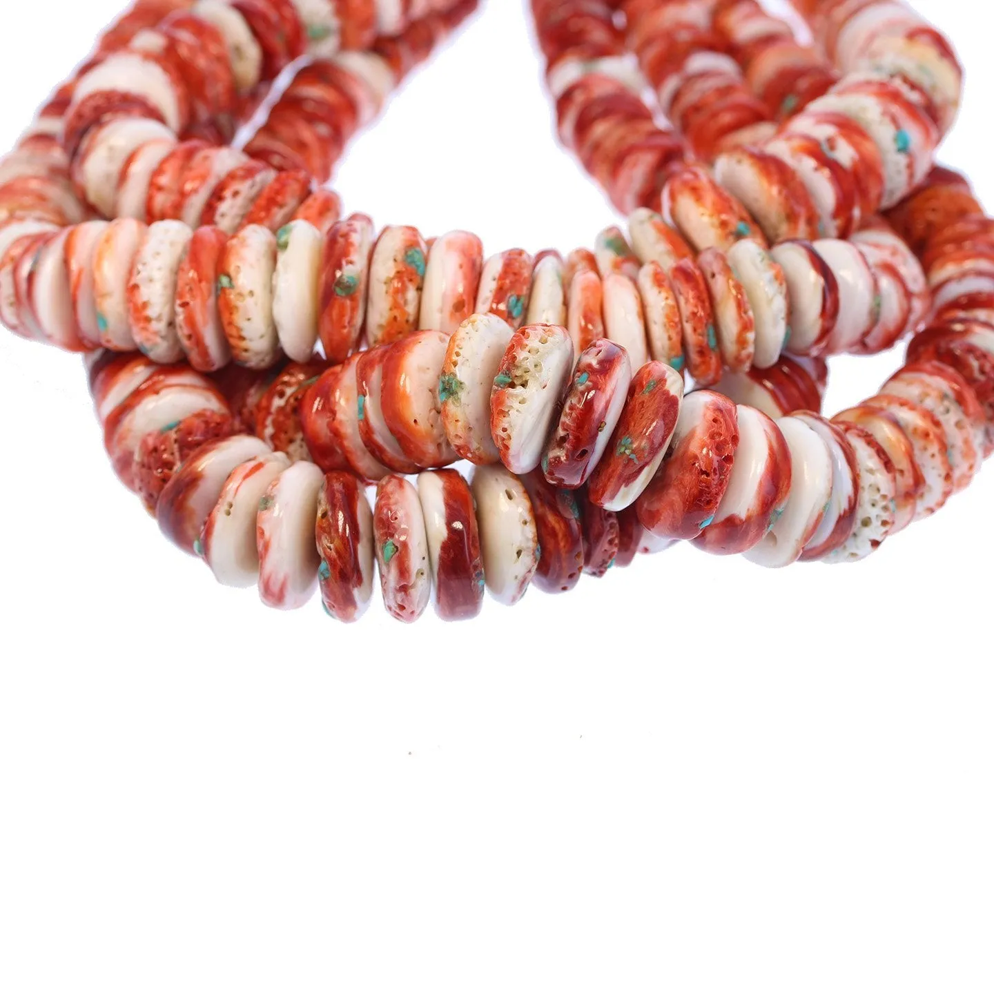 Spiny Oyster Beads Red With Turquoise Inlay 16