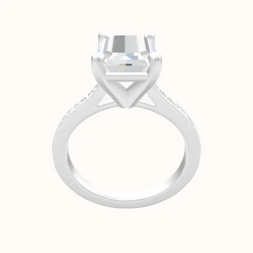 Tapered Channel Set Engagement Ring With High Set Four Prong Head