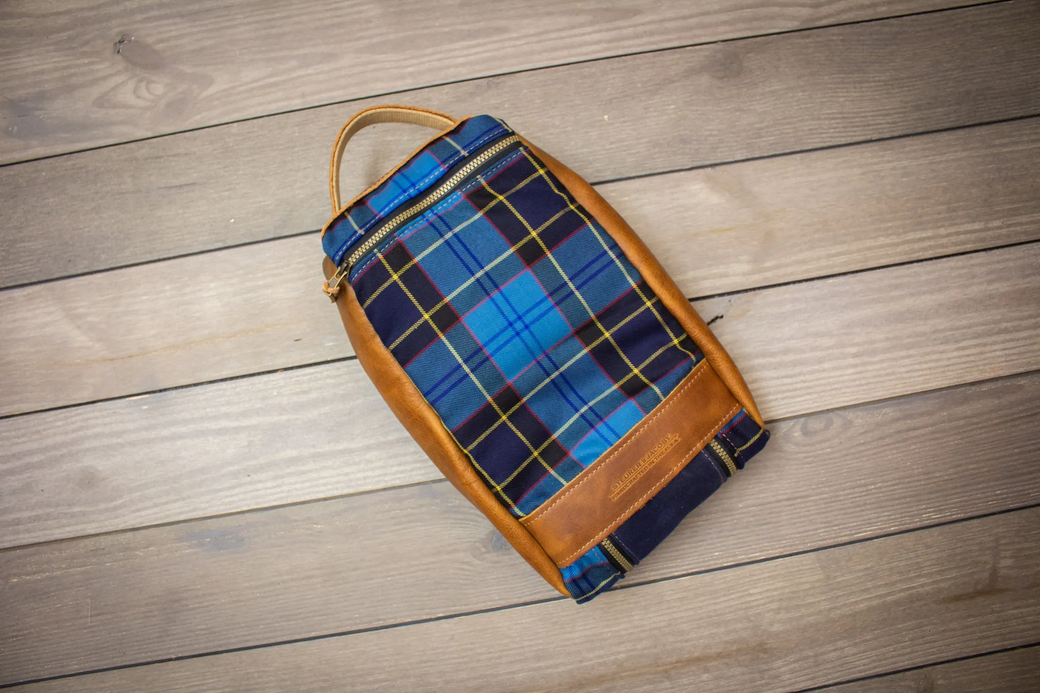 Tartan and Leather Shoe Bag