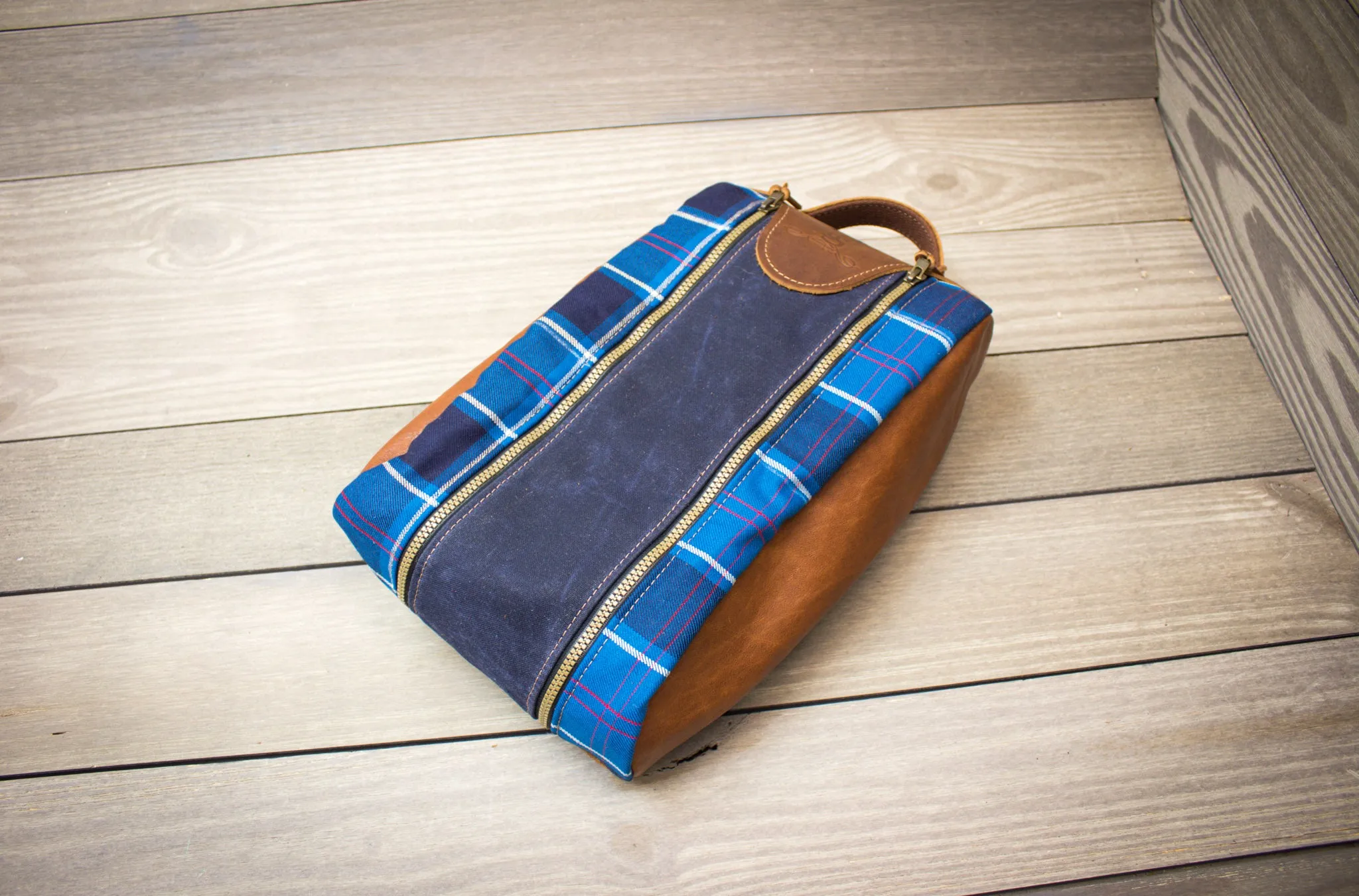 Tartan and Leather Shoe Bag