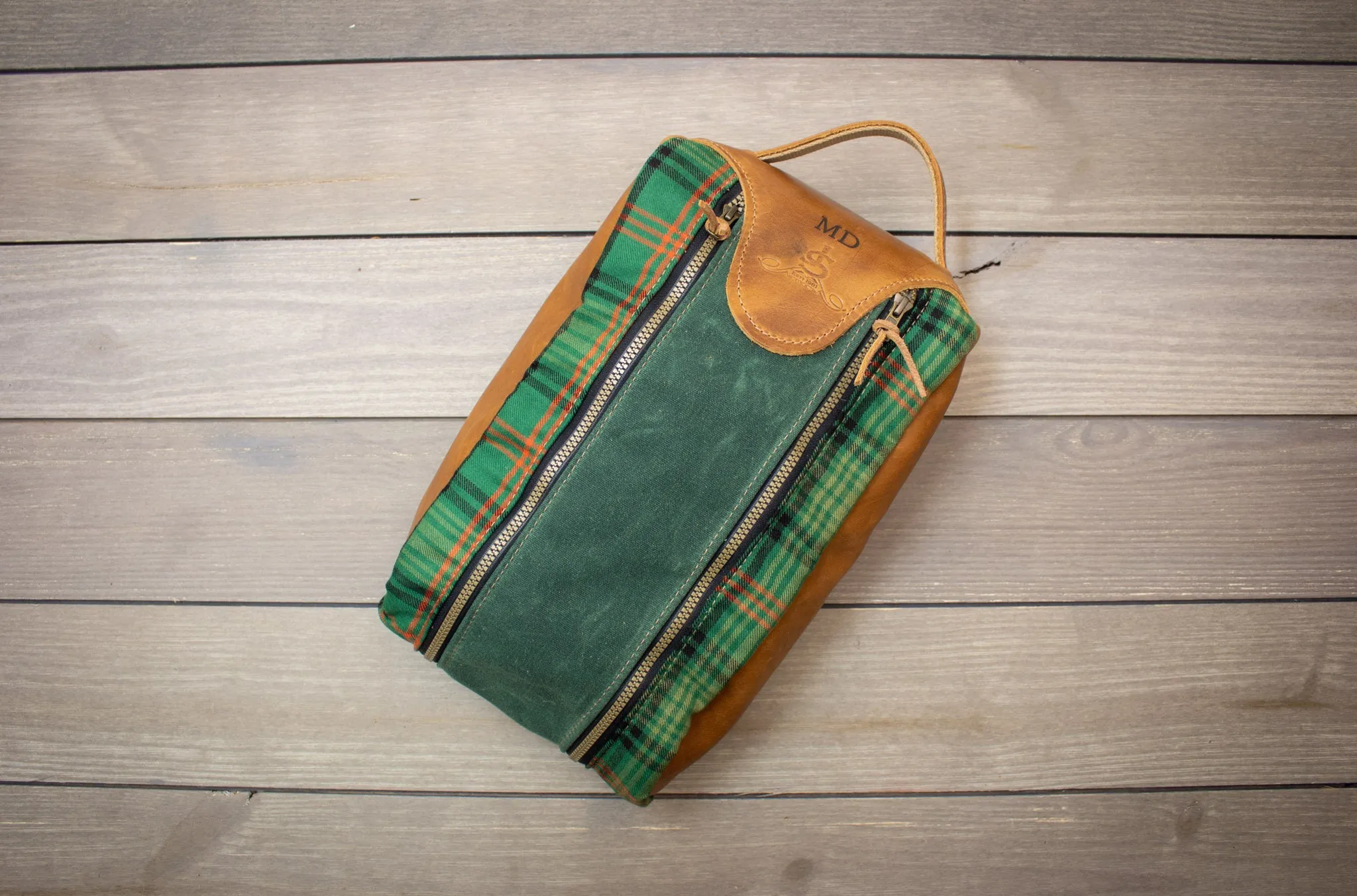 Tartan and Leather Shoe Bag