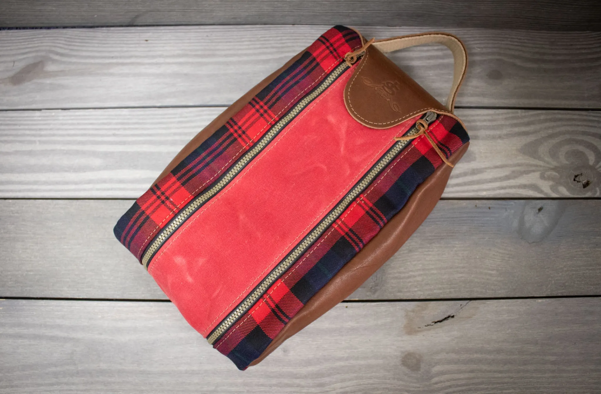 Tartan and Leather Shoe Bag