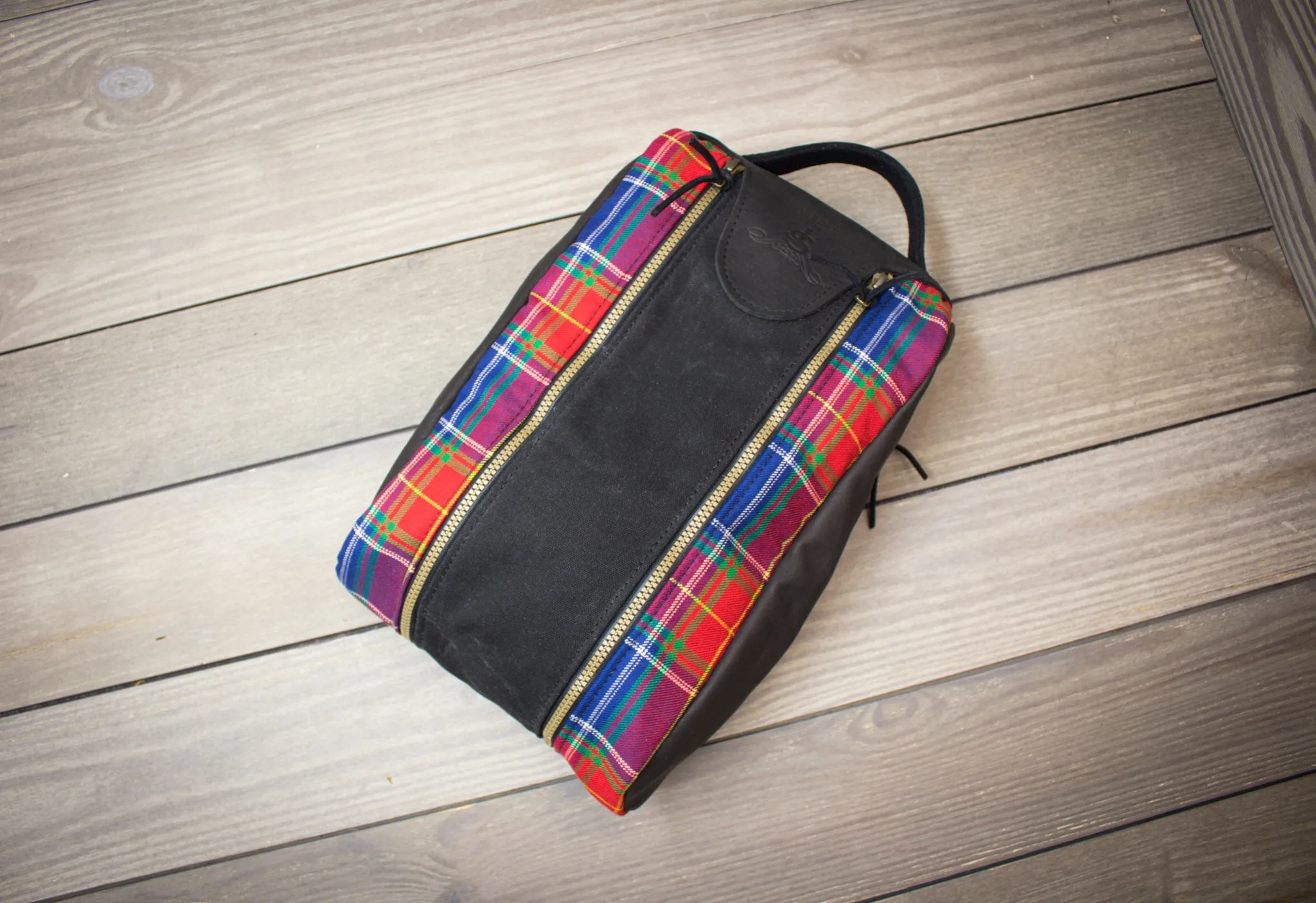 Tartan and Leather Shoe Bag