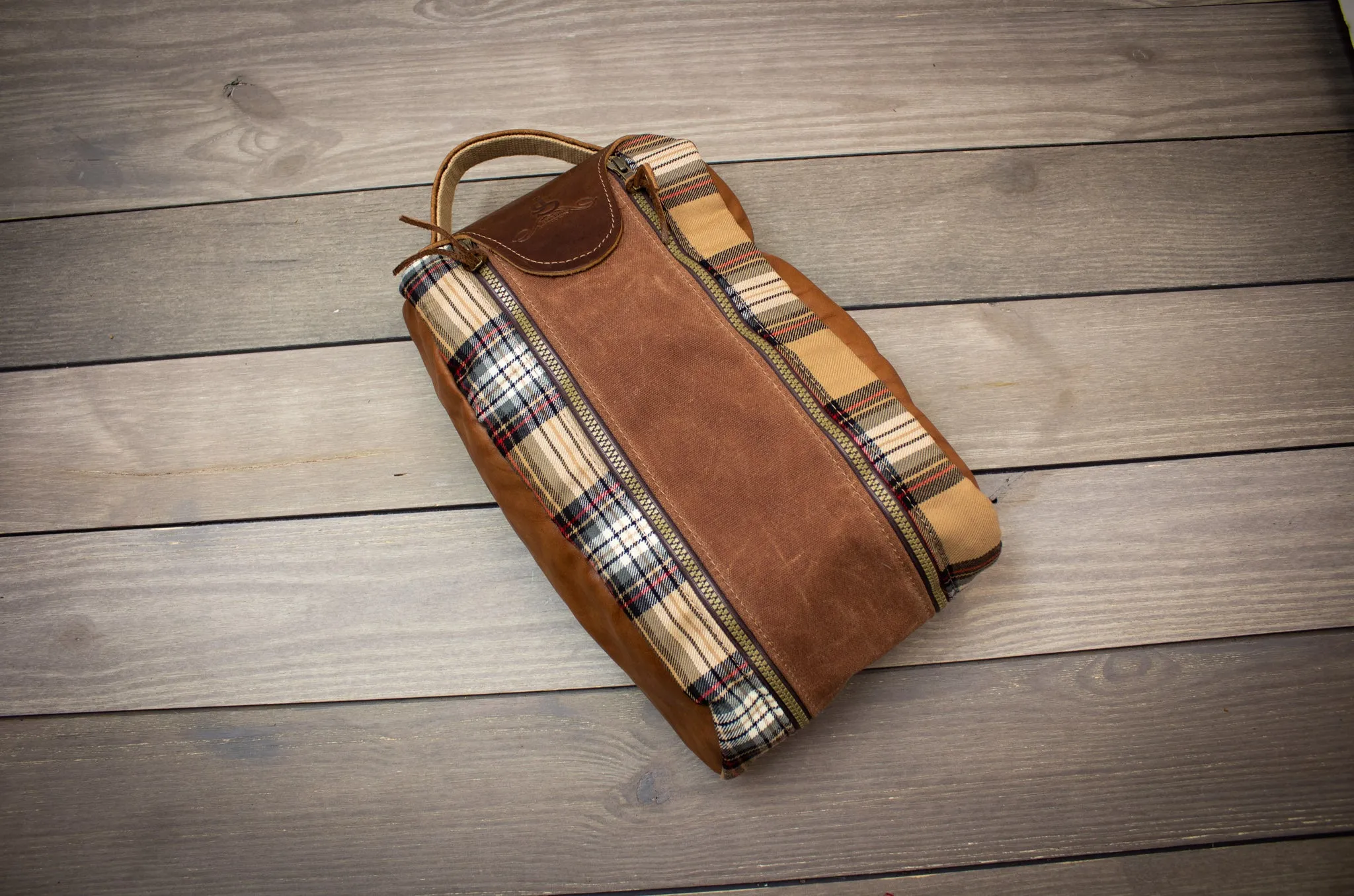 Tartan and Leather Shoe Bag