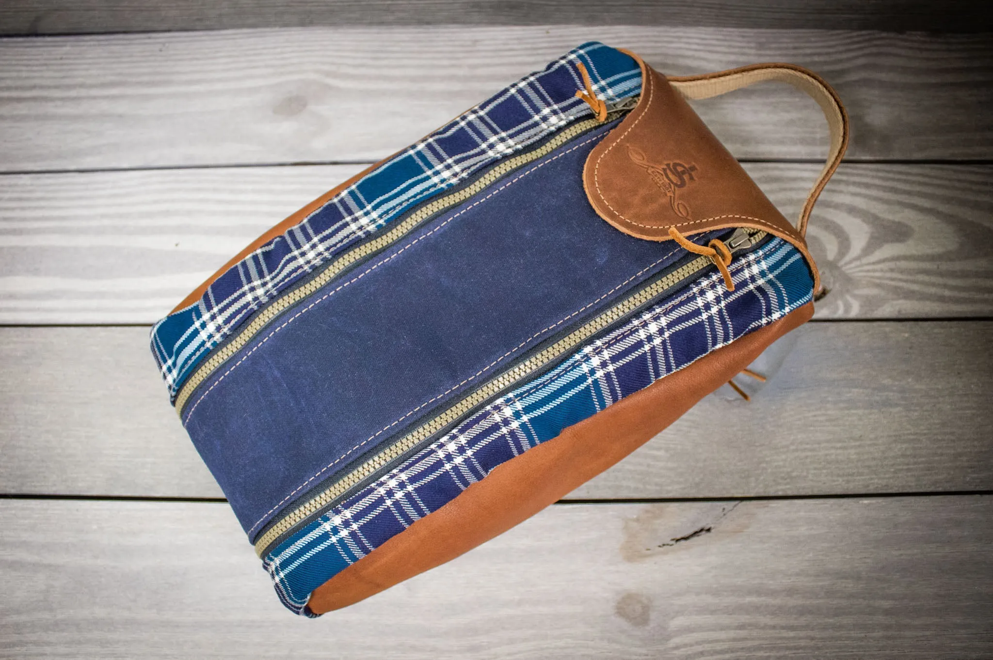 Tartan and Leather Shoe Bag