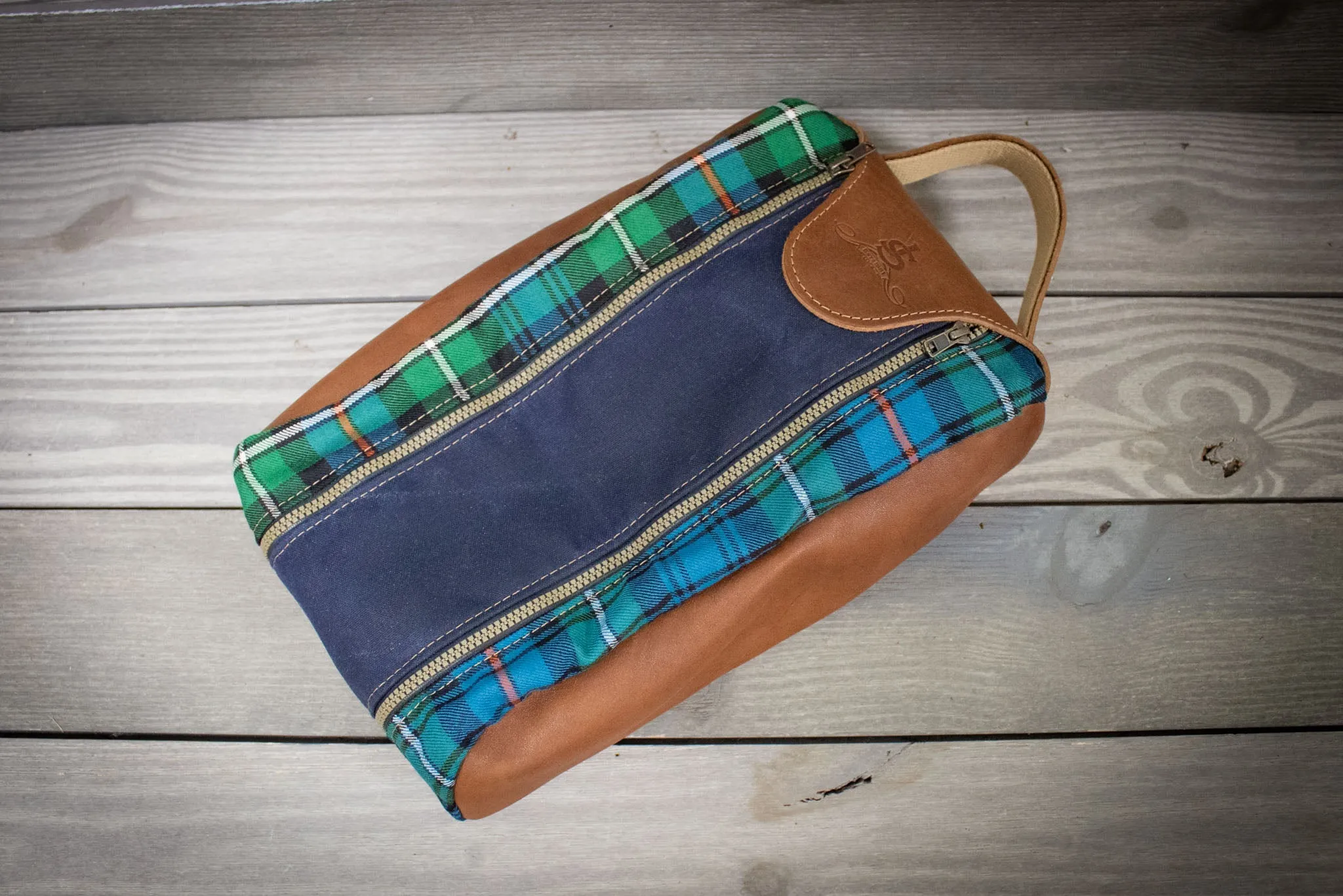 Tartan and Leather Shoe Bag