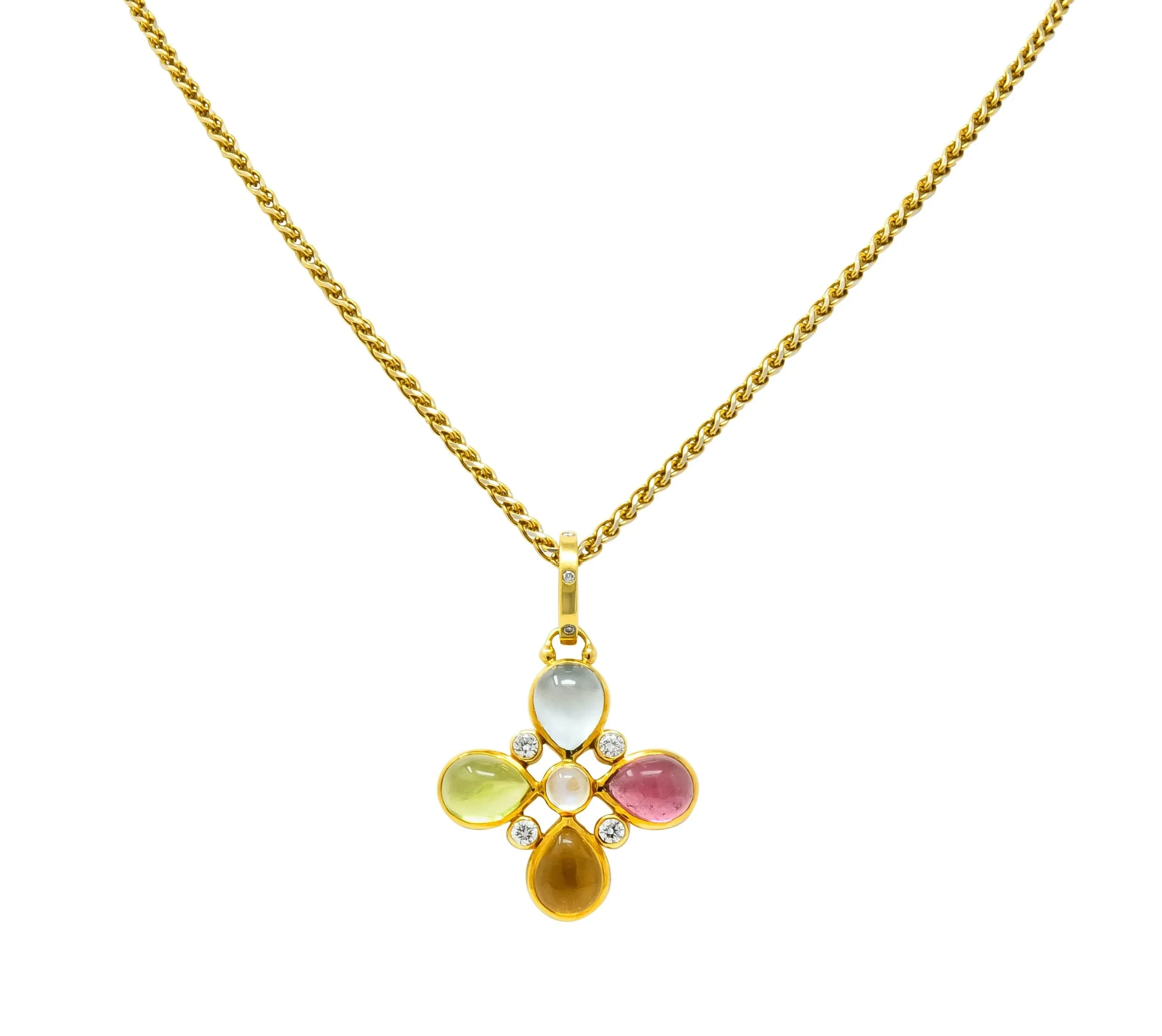 Temple St. Clair Contemporary Multi-Gem Diamond 18 Karat Gold Floral Pendant Necklace