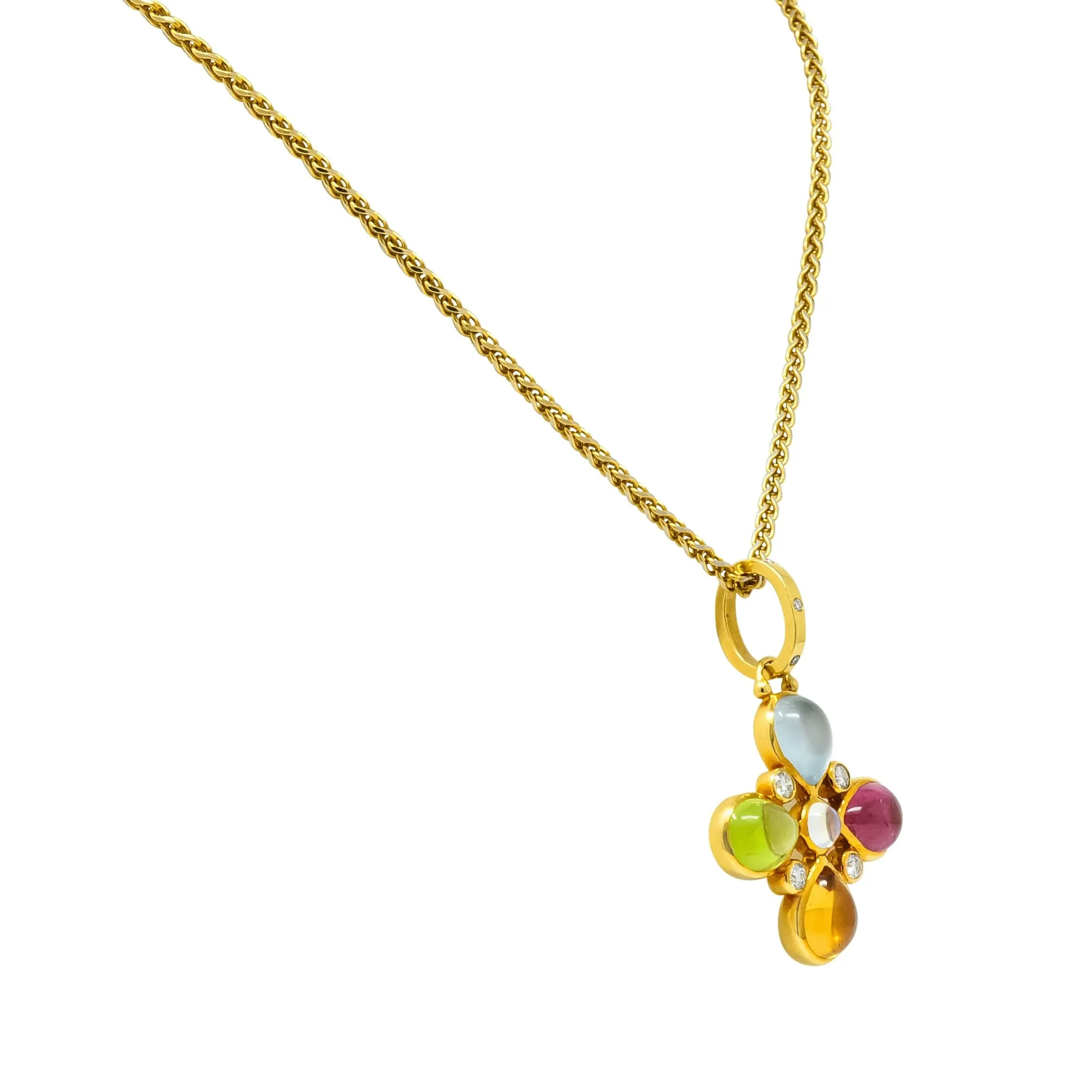 Temple St. Clair Contemporary Multi-Gem Diamond 18 Karat Gold Floral Pendant Necklace