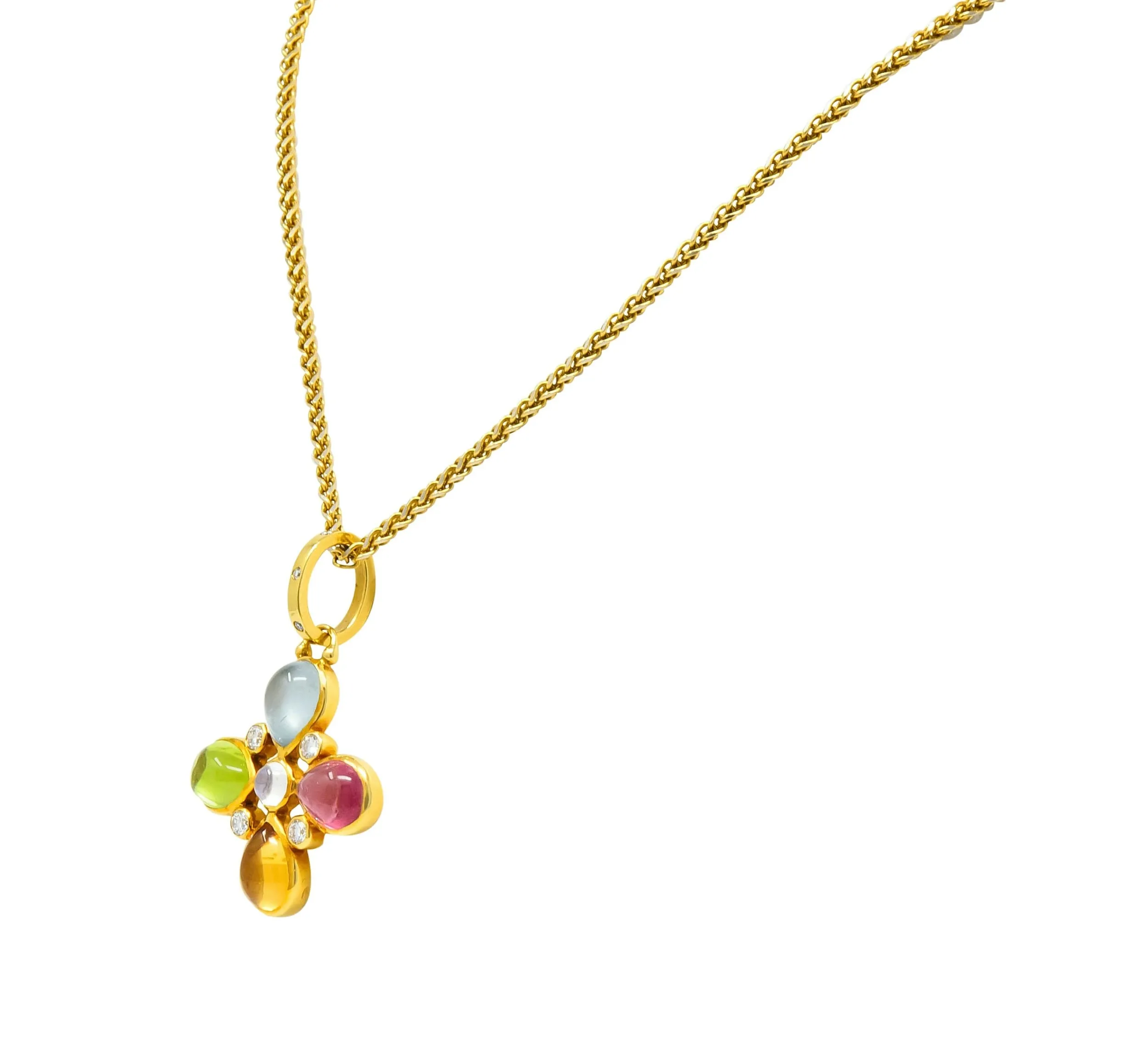 Temple St. Clair Contemporary Multi-Gem Diamond 18 Karat Gold Floral Pendant Necklace