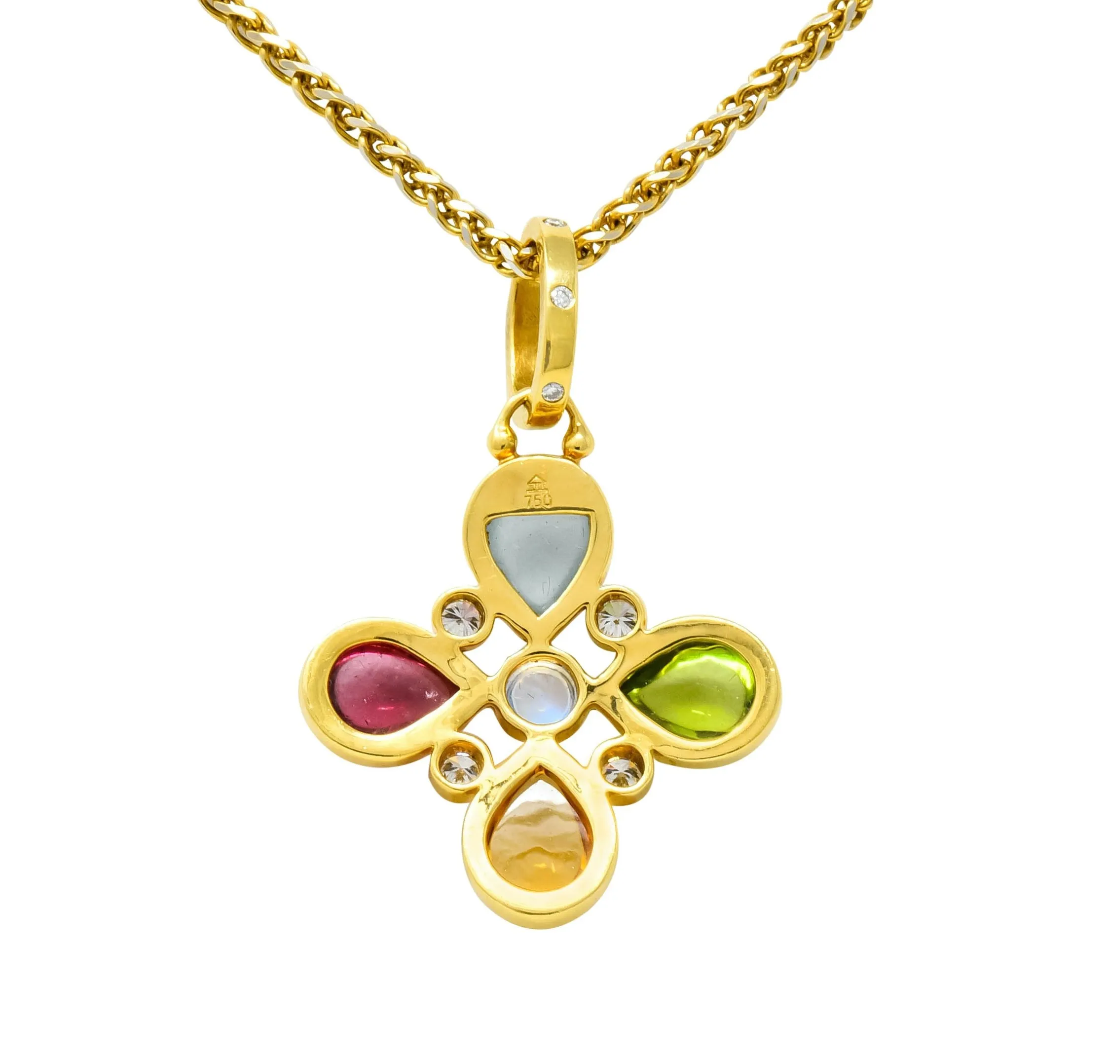 Temple St. Clair Contemporary Multi-Gem Diamond 18 Karat Gold Floral Pendant Necklace