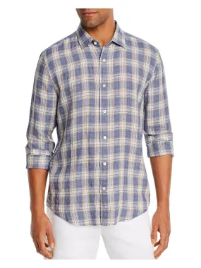 The Mens store Mens Blue Plaid Long Sleeve Classic Fit Button Down Casual Shirt