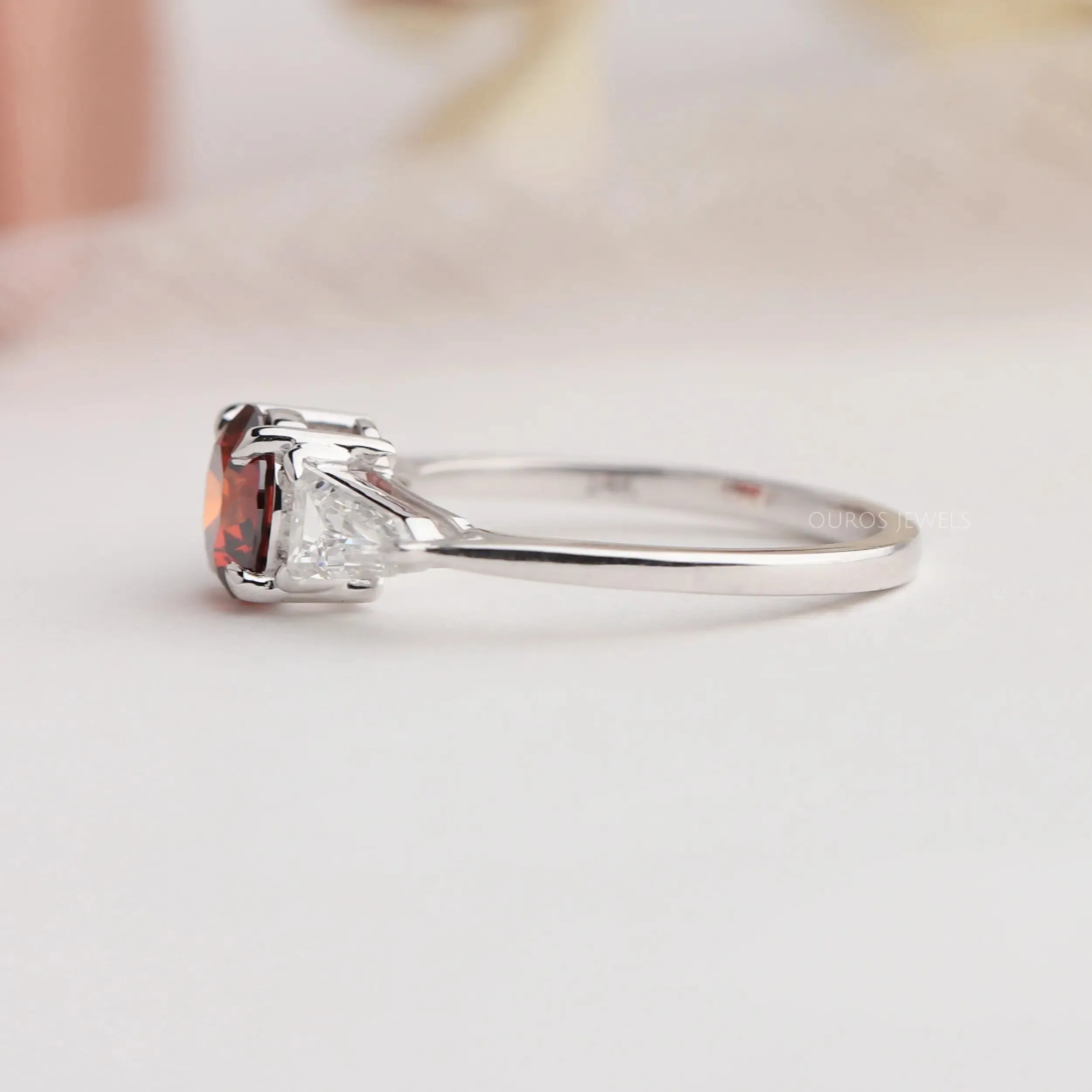 Three Stone Red Round Diamond Engagement Ring