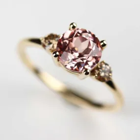 Three Stone Ring With Lab-grown Padparadscha Sapphire and Champagne Diamonds