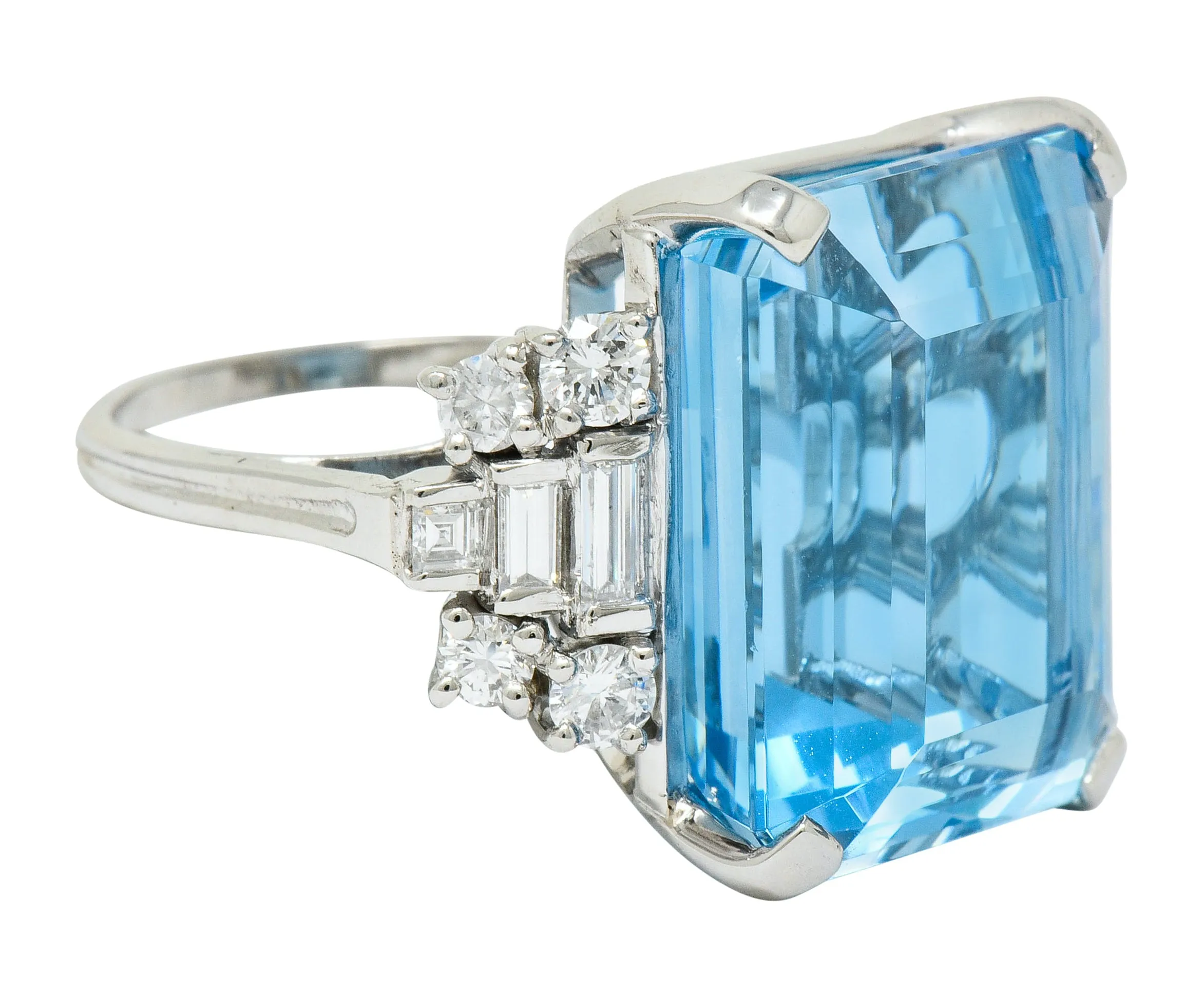 Tiffany & Co. Retro 29.30 CTW Aquamarine Diamond Platinum Statement Ring