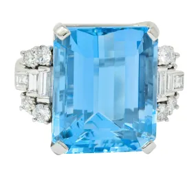 Tiffany & Co. Retro 29.30 CTW Aquamarine Diamond Platinum Statement Ring