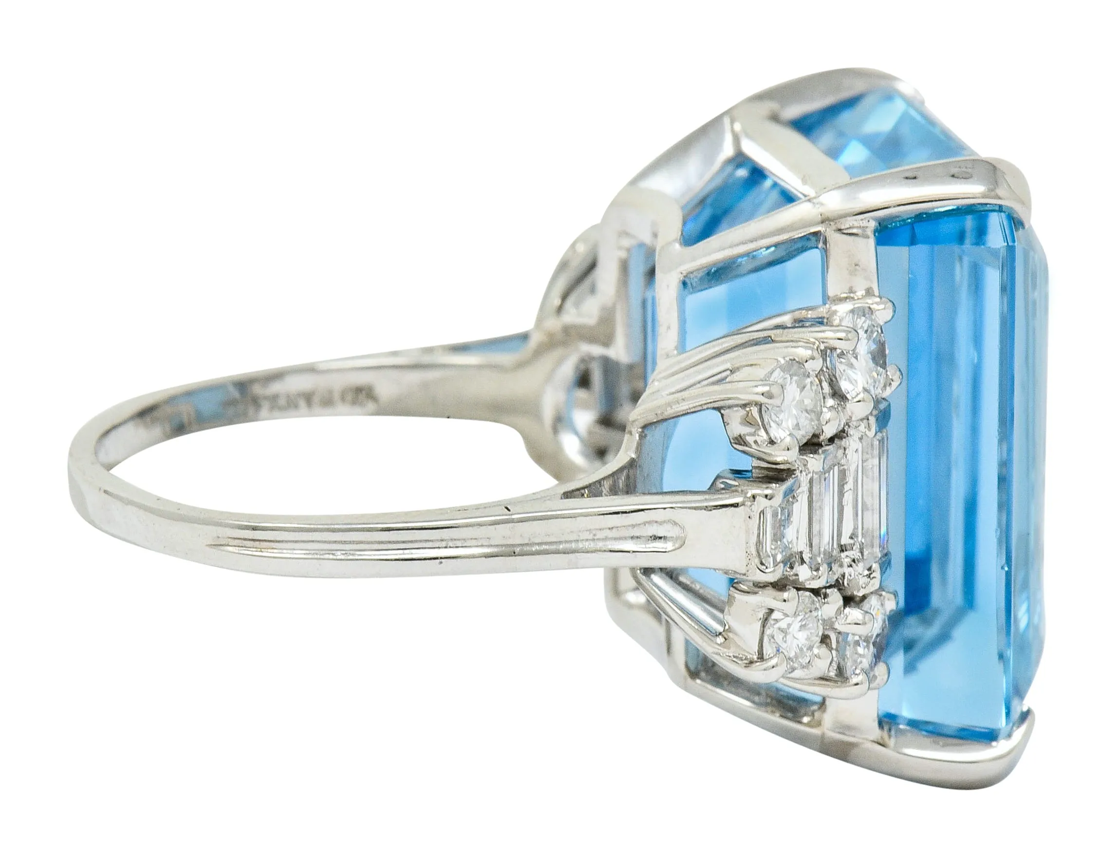 Tiffany & Co. Retro 29.30 CTW Aquamarine Diamond Platinum Statement Ring