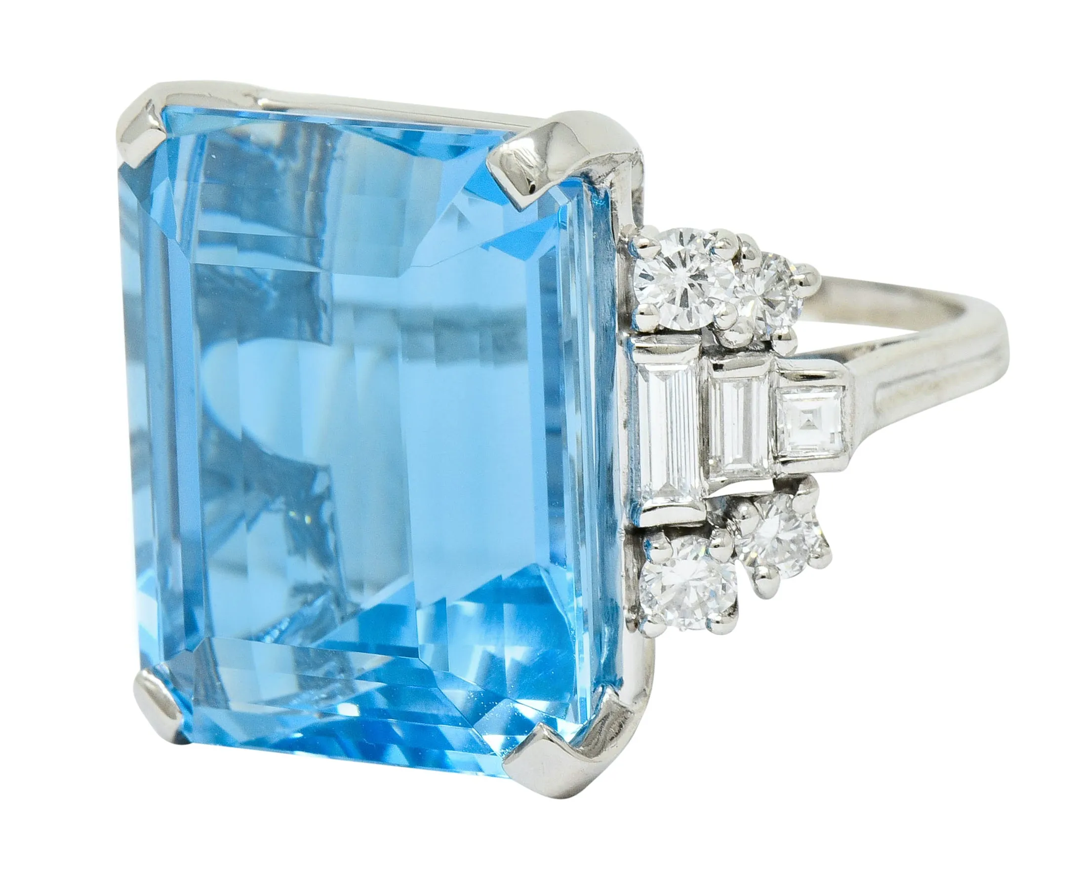 Tiffany & Co. Retro 29.30 CTW Aquamarine Diamond Platinum Statement Ring