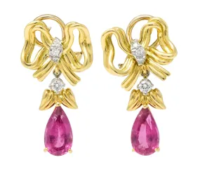 Tiffany & Co. Retro 4.85 CTW Tourmaline Diamond Platinum-Topped 18 Karat Gold Bow Earrings