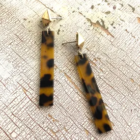 Tortoise Long Bar on Gold Spike Earrings