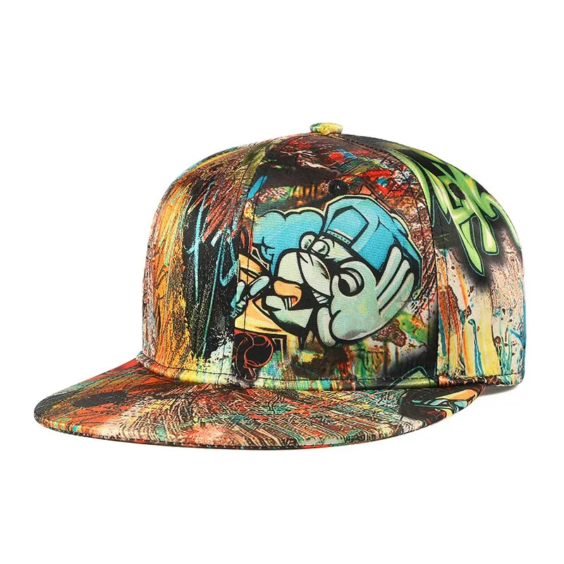 Unisex 3D Graffiti Flat Brim Trucker Hip Hop Adjustable Baseball Cap