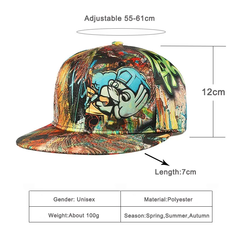 Unisex 3D Graffiti Flat Brim Trucker Hip Hop Adjustable Baseball Cap