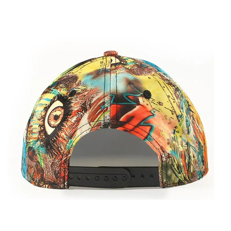 Unisex 3D Graffiti Flat Brim Trucker Hip Hop Adjustable Baseball Cap