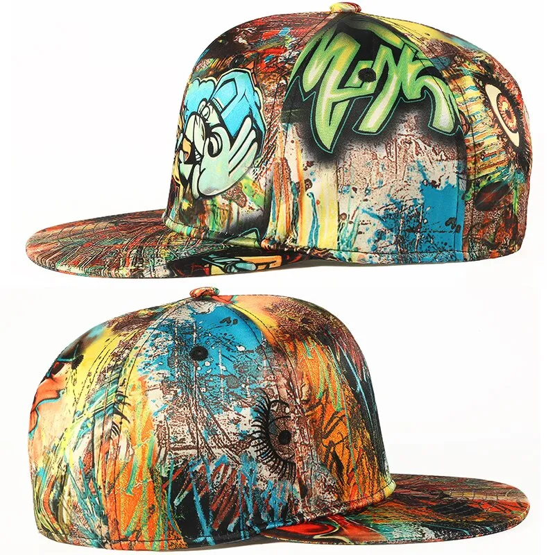 Unisex 3D Graffiti Flat Brim Trucker Hip Hop Adjustable Baseball Cap