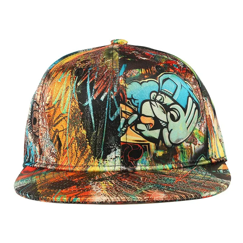 Unisex 3D Graffiti Flat Brim Trucker Hip Hop Adjustable Baseball Cap