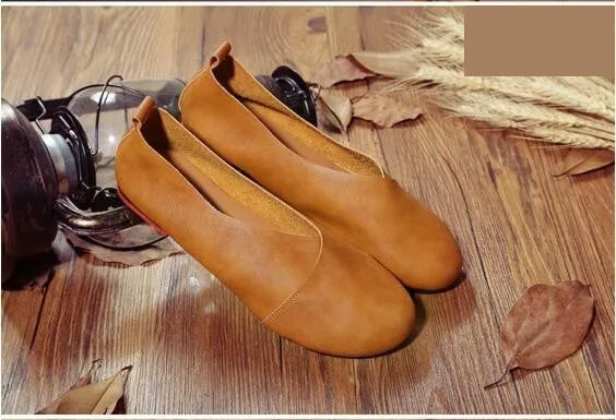 Vintage Art Handmade Shallow Mouth Genuine Leather Shoes