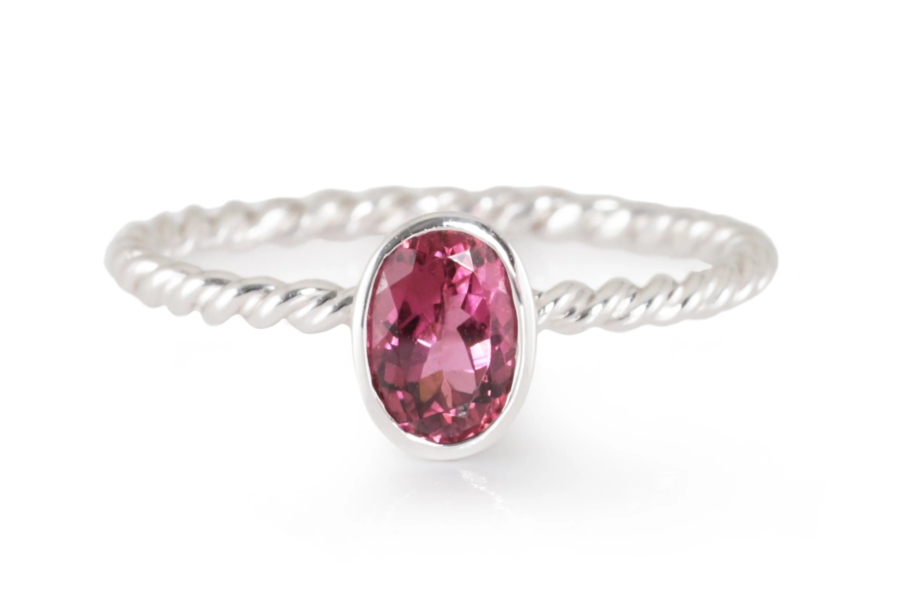 White Gold Pink Tourmaline Woven Ring