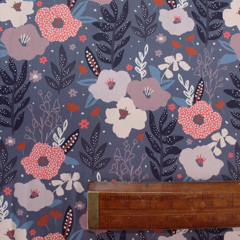 Wide Width Cotton Poplin - Enchanted Floral - Blue Grey