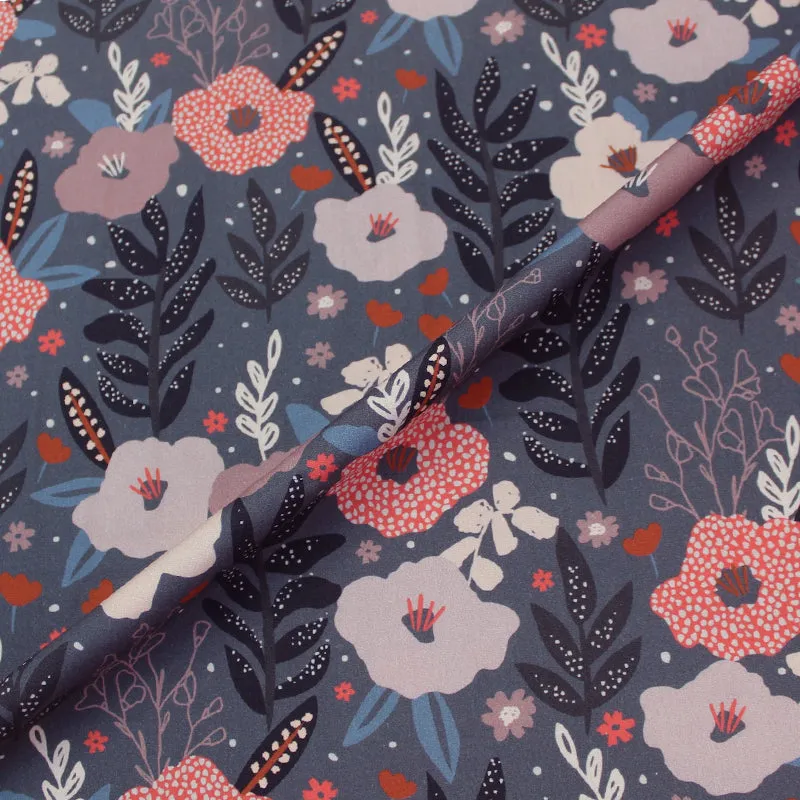 Wide Width Cotton Poplin - Enchanted Floral - Blue Grey