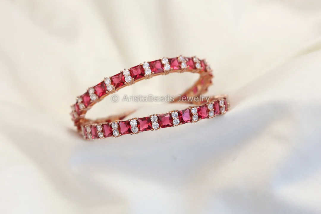 Wine CZ Bangle Set  (Set of 2)