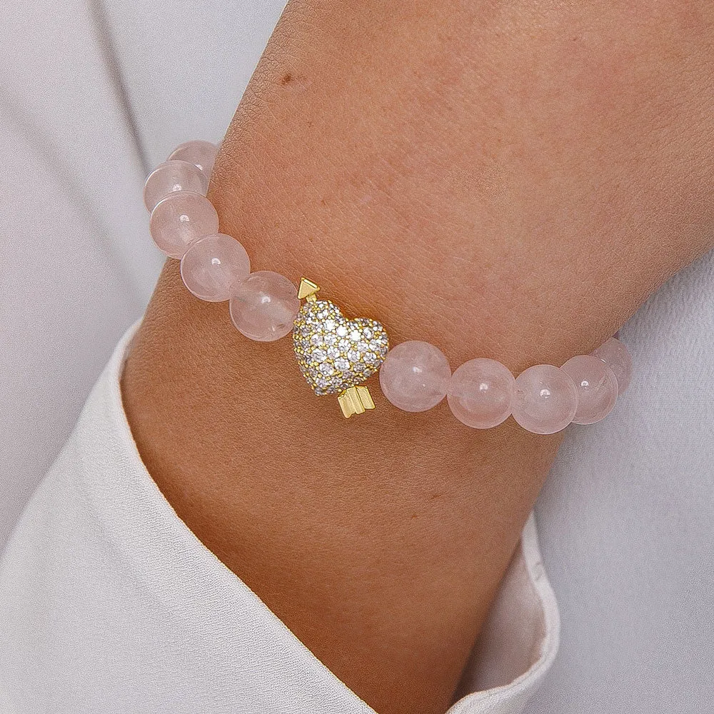 Women's Diamond Heart Clear Pink Beaded Bracelet